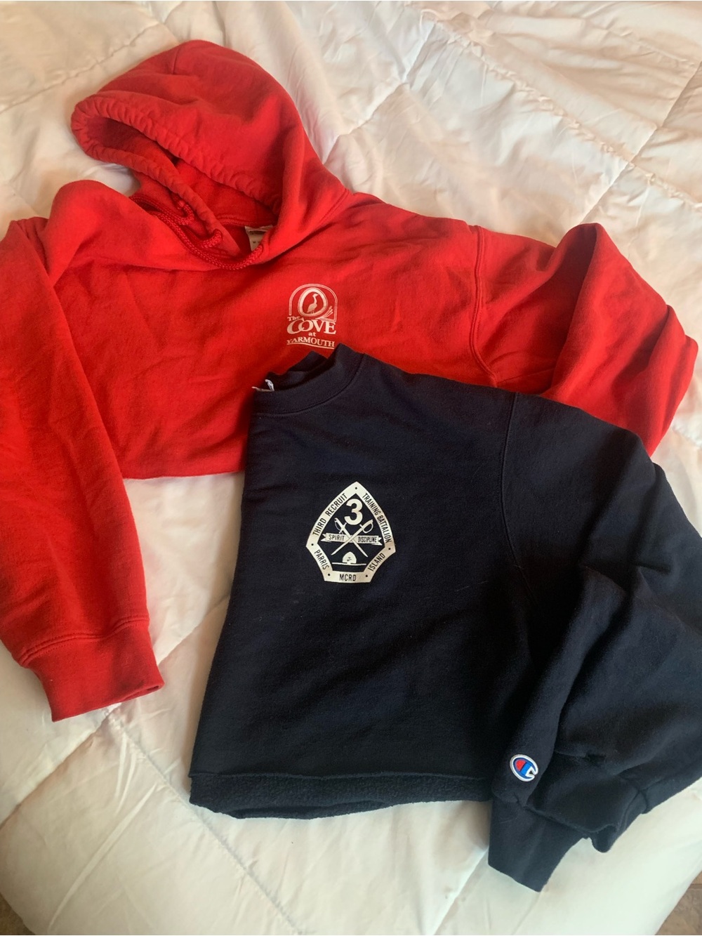 Champion Red Cropped Hoodie with Black Champion Crewneck